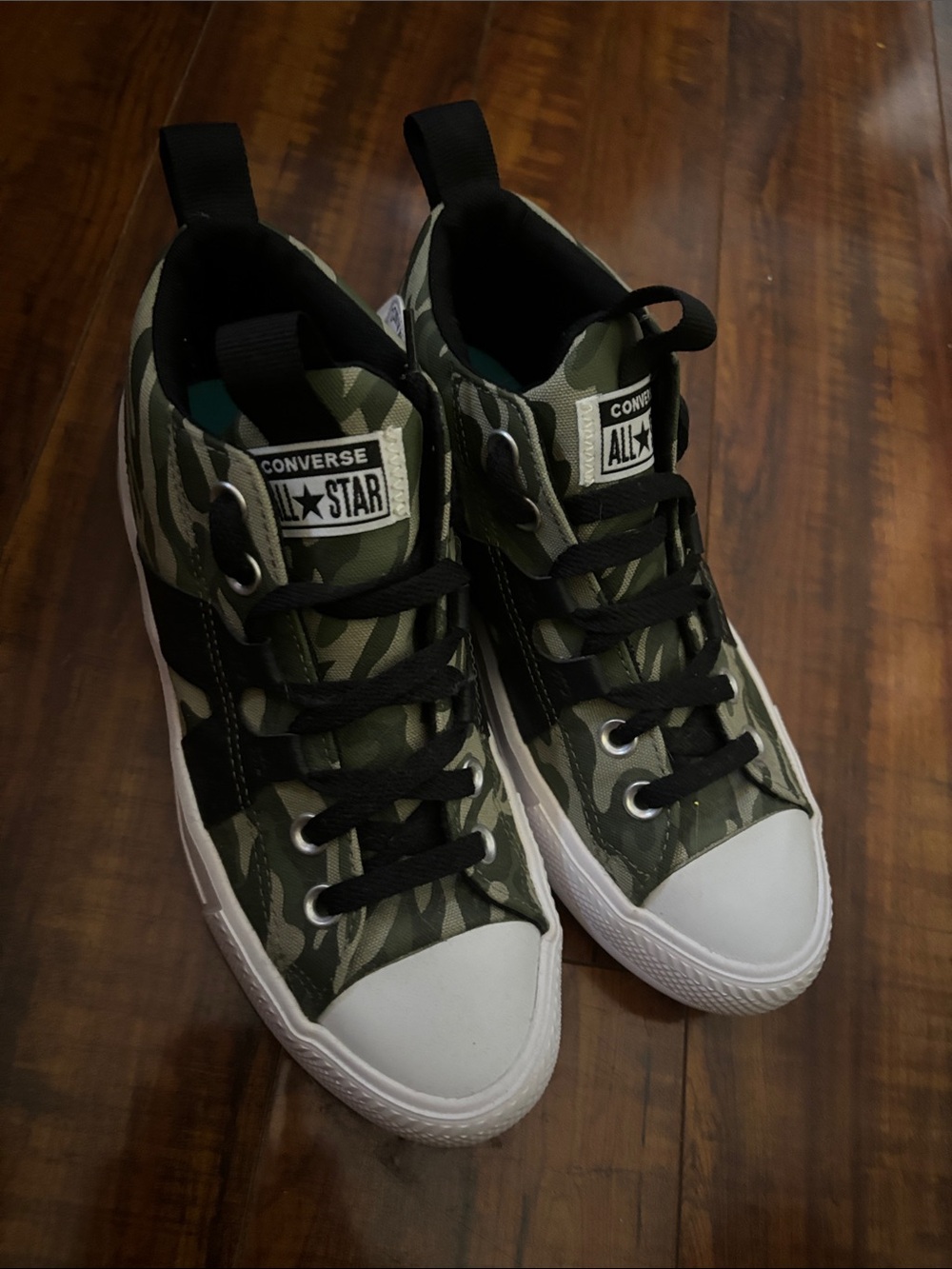 Converse Kids Camo Green Black White Low-Top Sneakers